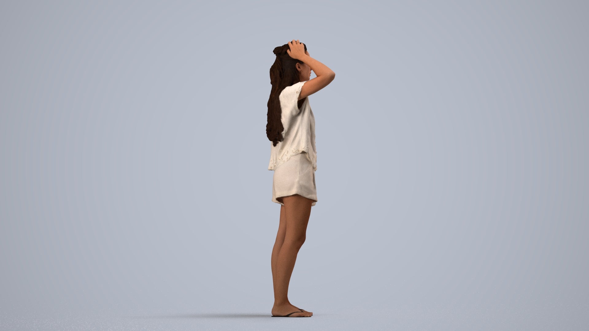 photogrammetry 3D woman casual standing, realistic human model archviz FBX, side view render