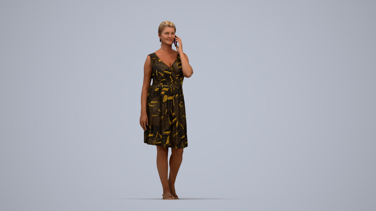 realistic 3D woman casual walking, scanned archviz people for Blender and 3ds Max, top-down view render