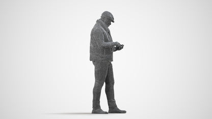 3D scanned man standing casual, photorealistic archviz people for Enscape and SketchUp, wireframe side view