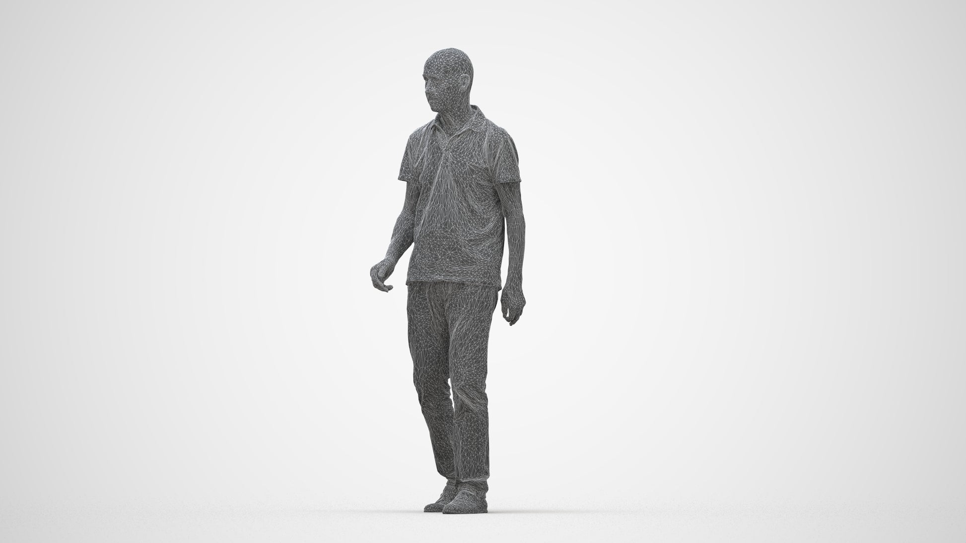 scanned 3D senior man casual walking, photogrammetry people for Enscape and V-Ray, wireframe back view