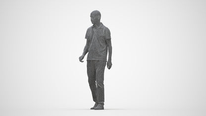 scanned 3D senior man casual walking, photogrammetry people for Enscape and V-Ray, wireframe back view