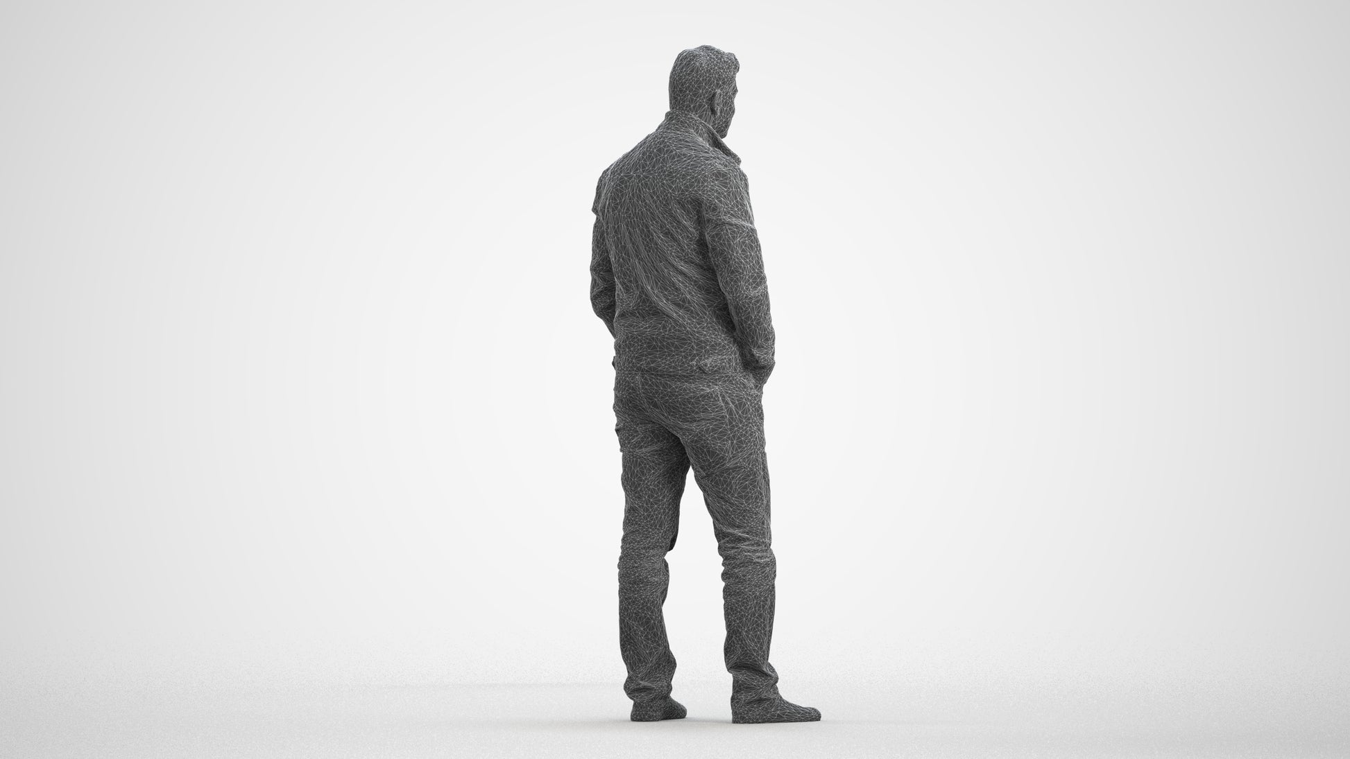 3D people model man casual standing, scanned human for 3ds Max rendering, wireframe front view