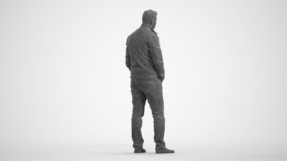 3D people model man casual standing, scanned human for 3ds Max rendering, wireframe front view
