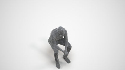 realistic 3D man casual sitting, scanned archviz people for Blender and 3ds Max, wireframe three-quarter view