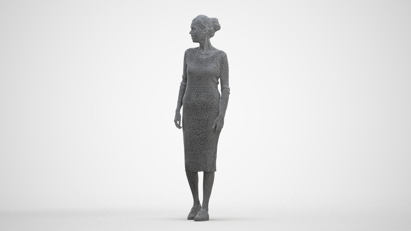 3D scanned woman walking casual, photorealistic archviz people for Enscape and SketchUp, three-quarter front view render