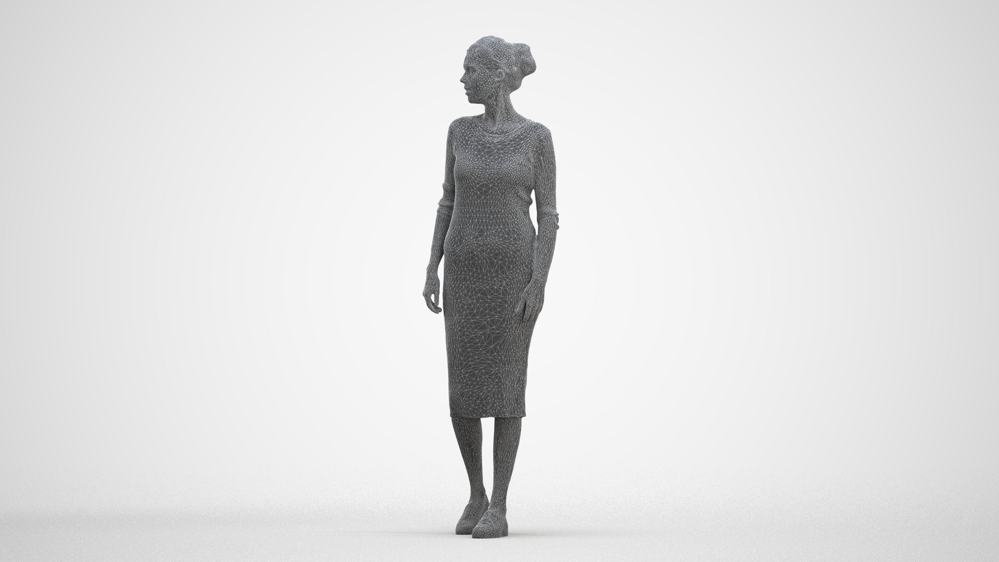 3D scanned woman walking casual, photorealistic archviz people for Enscape and SketchUp, three-quarter front view render