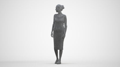 3D scanned woman walking casual, photorealistic archviz people for Enscape and SketchUp, three-quarter front view render