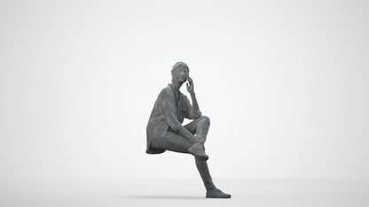 scanned 3D woman casual sitting, photogrammetry people for Enscape and V-Ray, wireframe side view