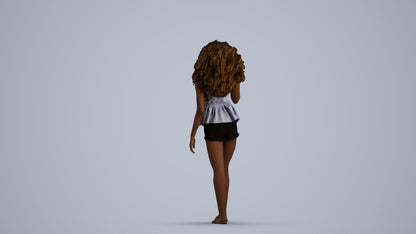 3D scanned woman walking casual, photorealistic archviz people for Enscape and SketchUp, front view render