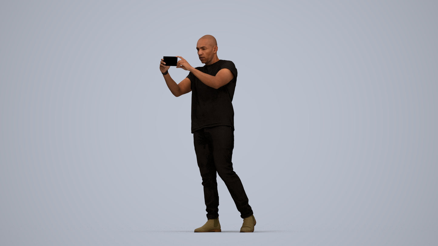 realistic 3D man casual standing, scanned archviz people for Blender and 3ds Max, top-down view render