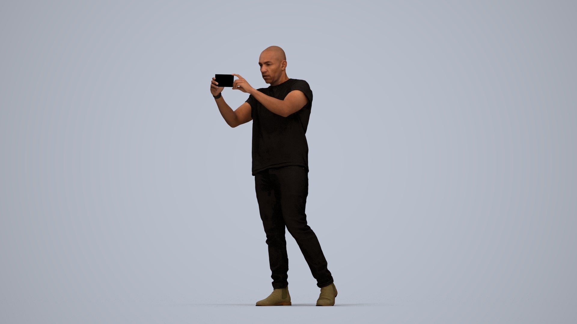 realistic 3D man casual standing, scanned archviz people for Blender and 3ds Max, top-down view render