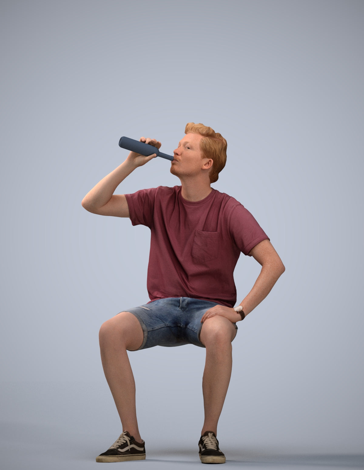 3D scanned man sitting casual, photorealistic archviz people for Enscape and SketchUp