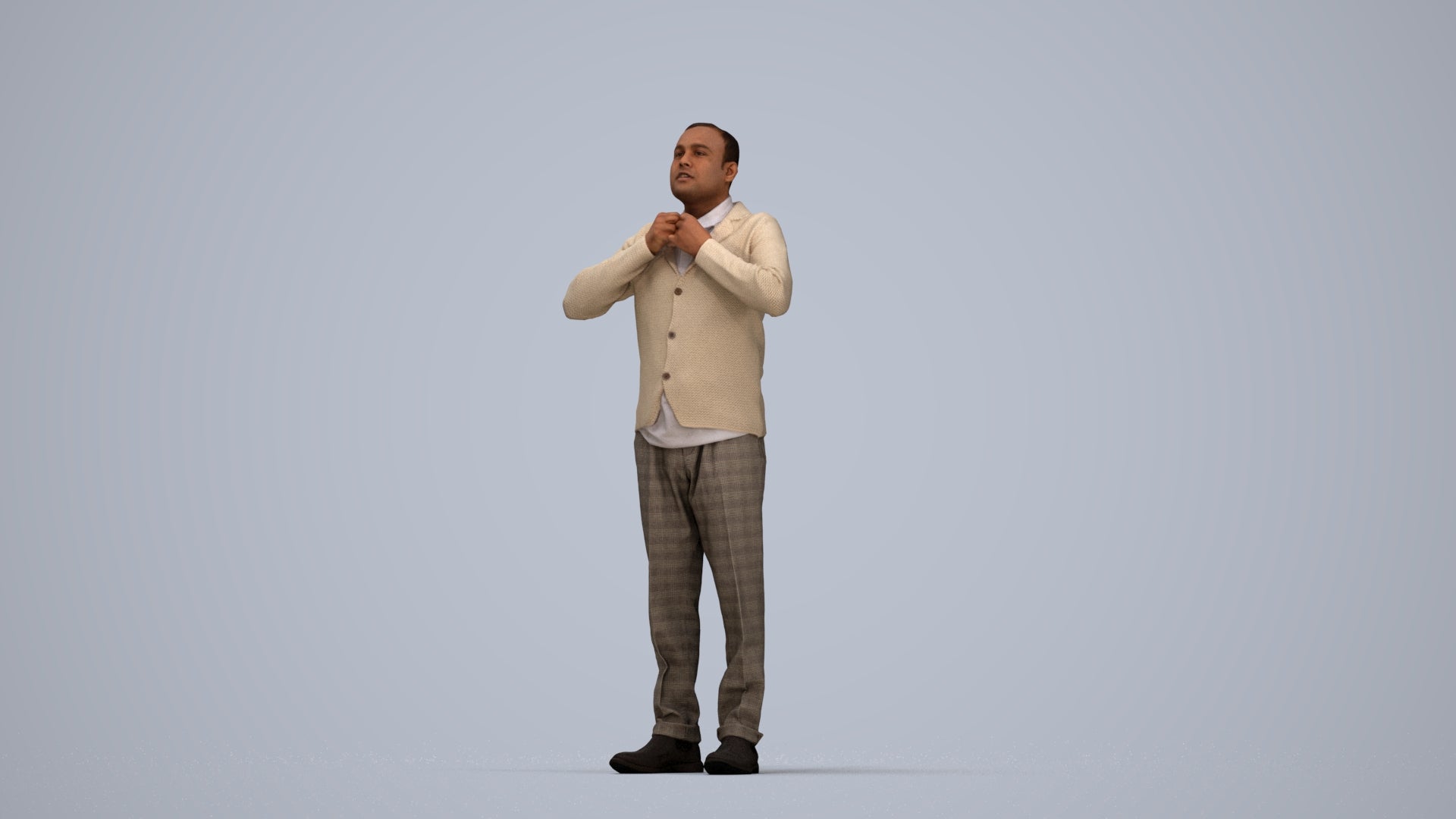 3D people model man business standing, scanned human for 3ds Max rendering, top-down view render