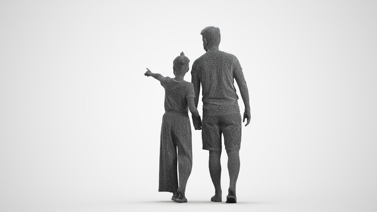 realistic 3D people man kids, render-ready for V-Ray and Corona, FBX OBJ, wireframe front view