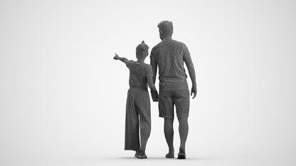 realistic 3D people man kids, render-ready for V-Ray and Corona, FBX OBJ, wireframe front view