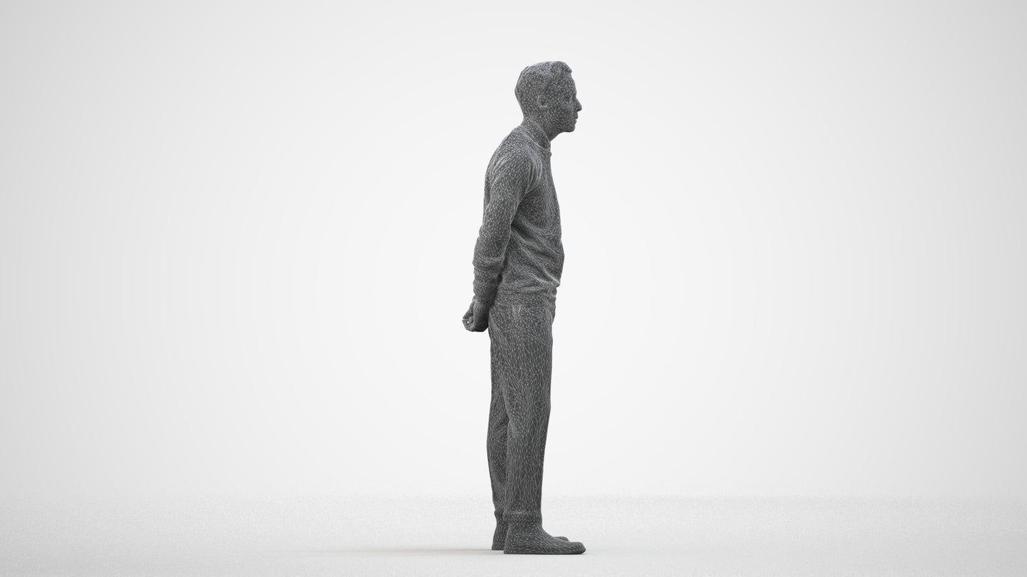 realistic 3D man casual business, scanned archviz people for Blender and 3ds Max, wireframe side view