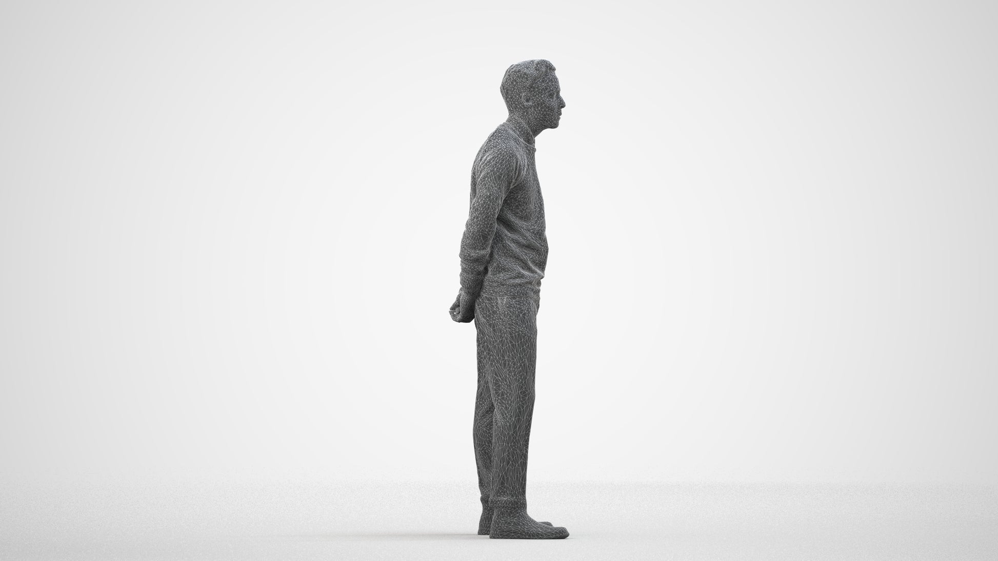 realistic 3D man casual business, scanned archviz people for Blender and 3ds Max, wireframe side view