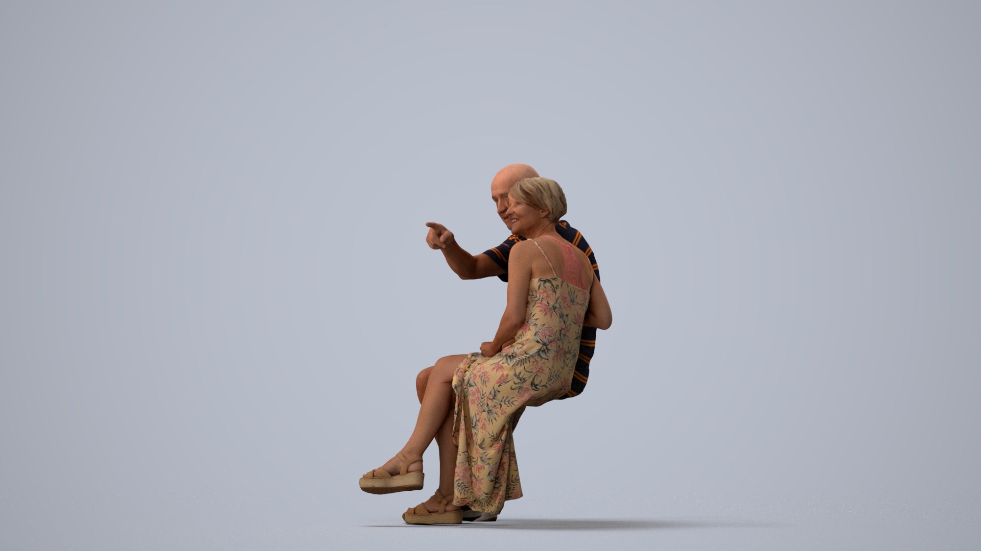 photogrammetry 3D senior woman couple, realistic human model archviz FBX, three-quarter view render