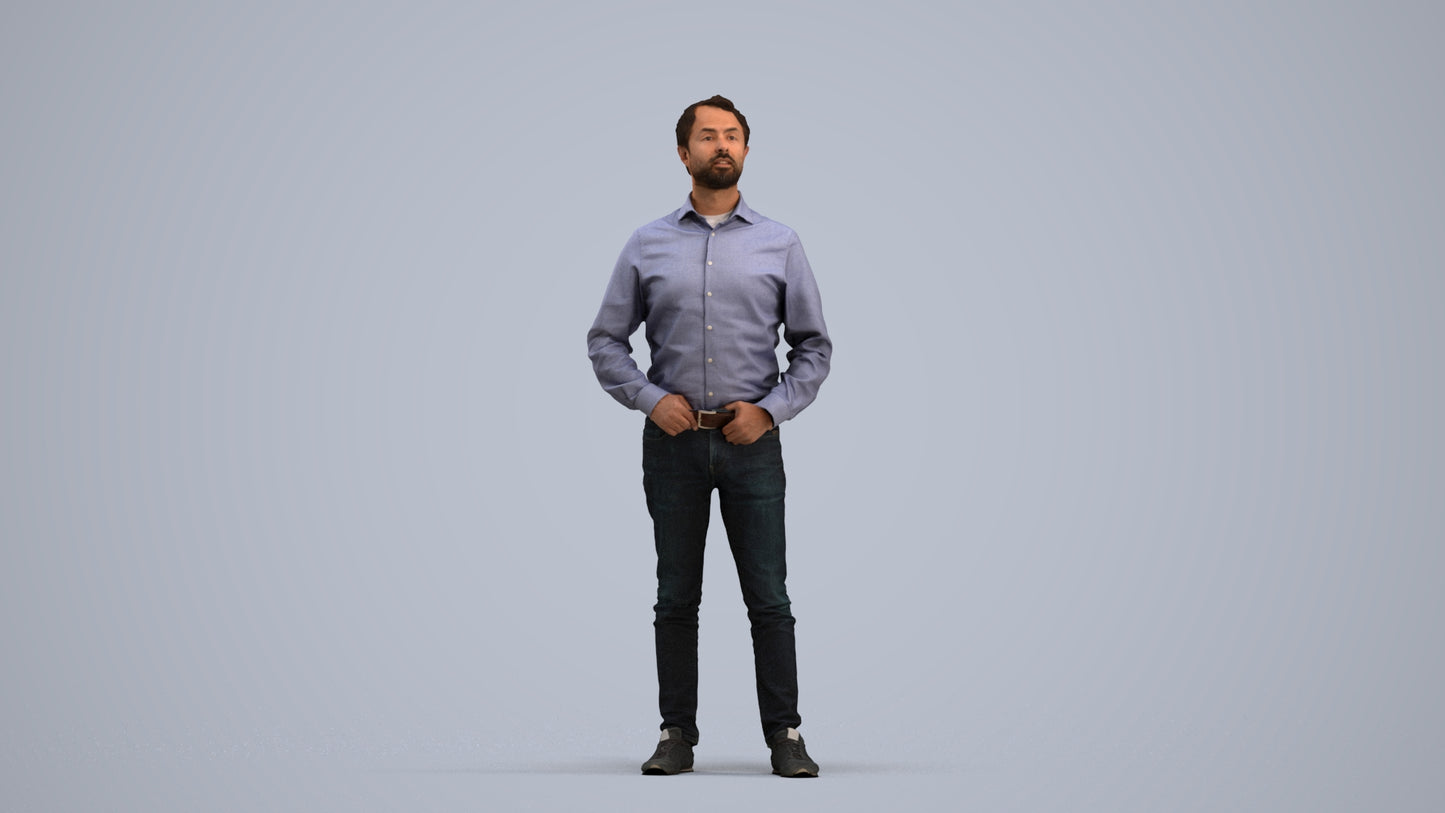 3D scanned man standing business, photorealistic archviz people for Enscape and SketchUp, standing pose render