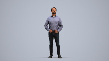 3D scanned man standing business, photorealistic archviz people for Enscape and SketchUp, standing pose render