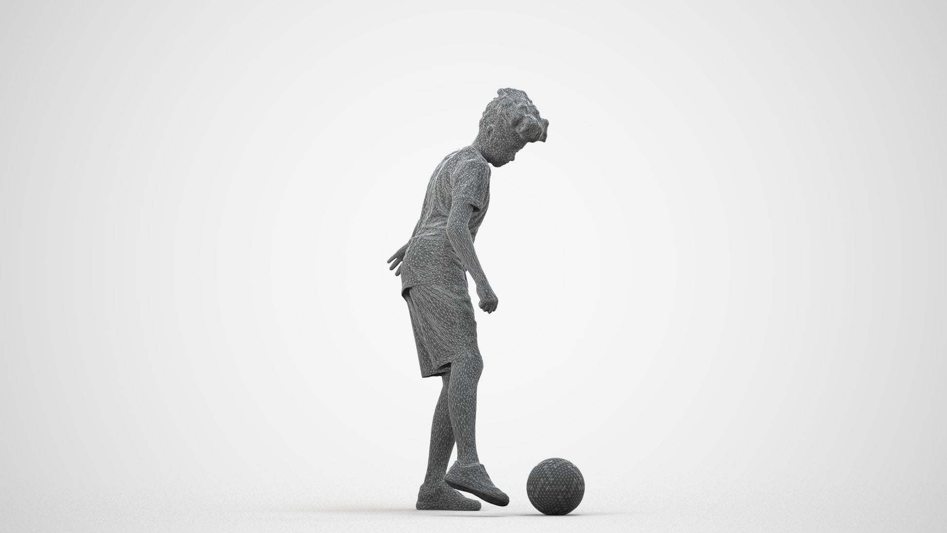 realistic 3D boy sport kids, scanned archviz people for Blender and 3ds Max, wireframe side view