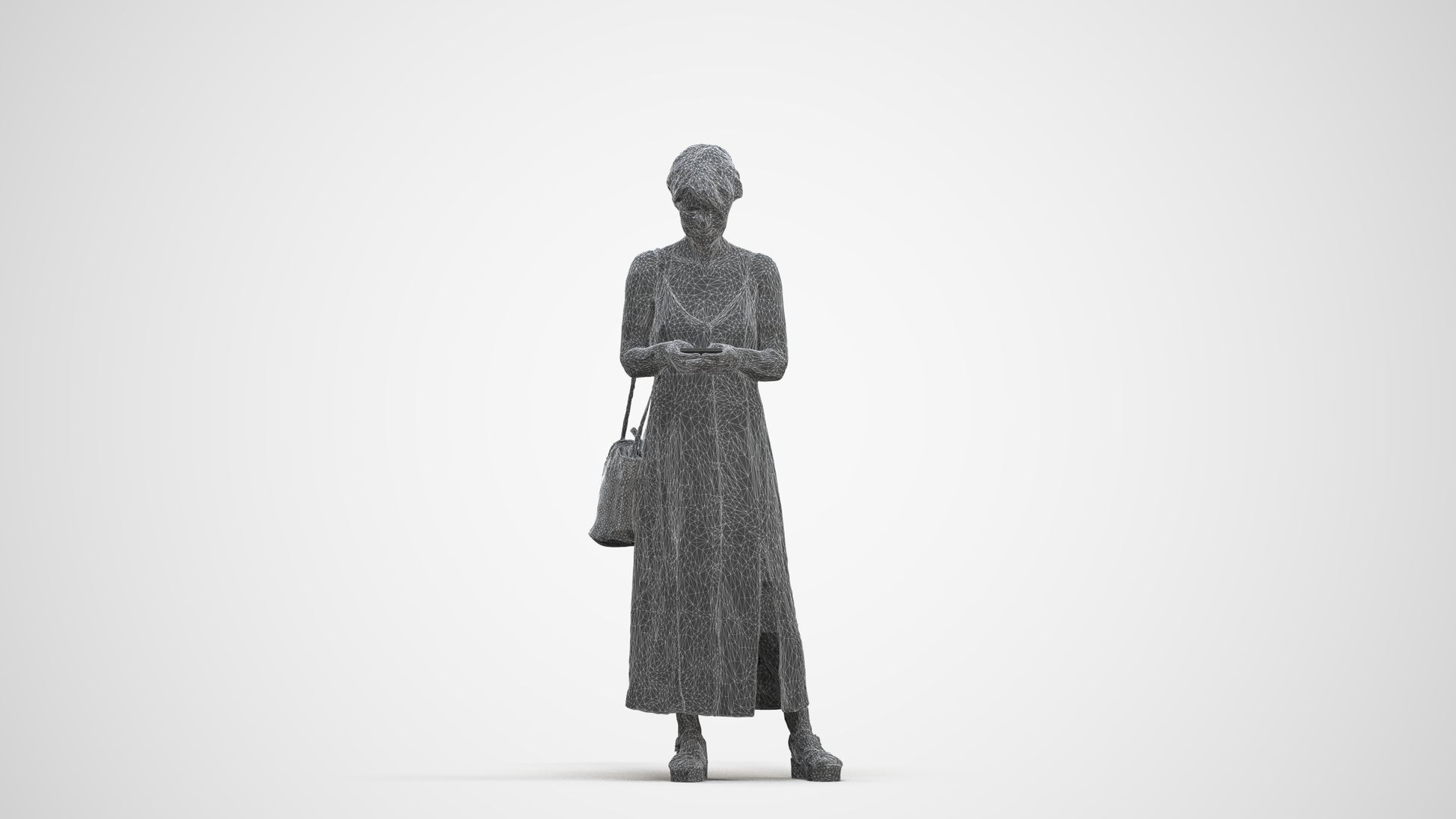 photogrammetry 3D senior woman standing, realistic human model archviz FBX, three-quarter front view render