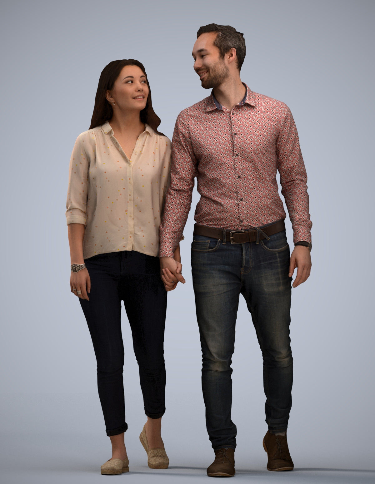 realistic 3D human woman casual couple, archviz people FBX OBJ for Blender