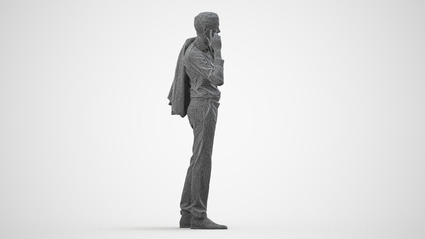 3D people model man business standing, scanned human for 3ds Max rendering, wireframe side view
