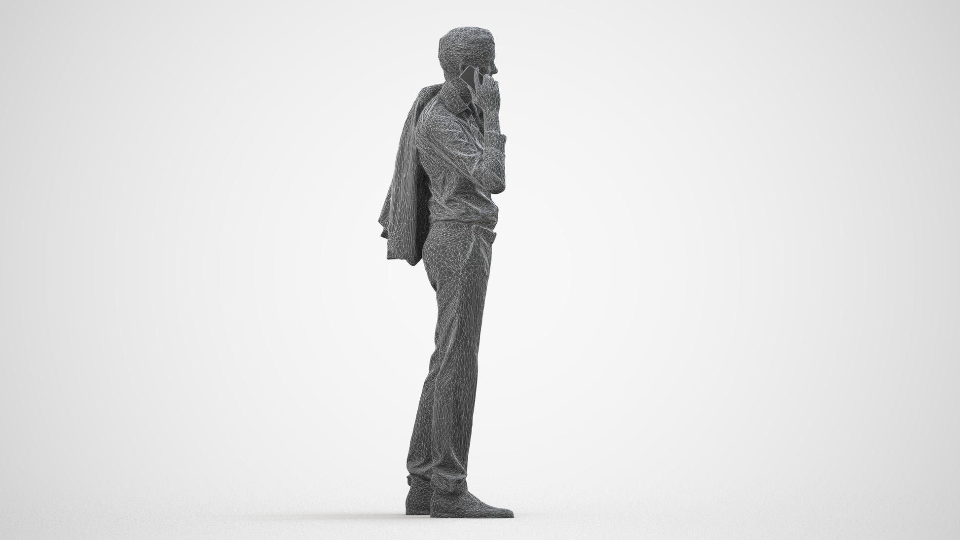 3D people model man business standing, scanned human for 3ds Max rendering, wireframe side view