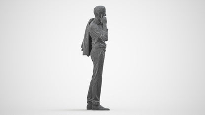 3D people model man business standing, scanned human for 3ds Max rendering, wireframe side view