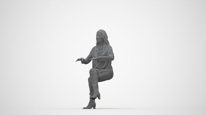 realistic 3D human woman casual sitting, archviz people FBX OBJ for Blender, wireframe back view