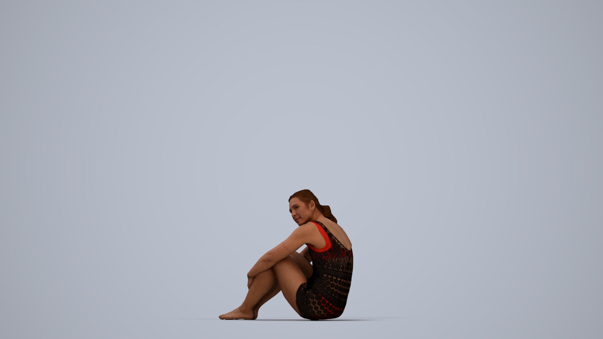 photogrammetry 3D woman sport pool, realistic human model archviz FBX, top-down view render
