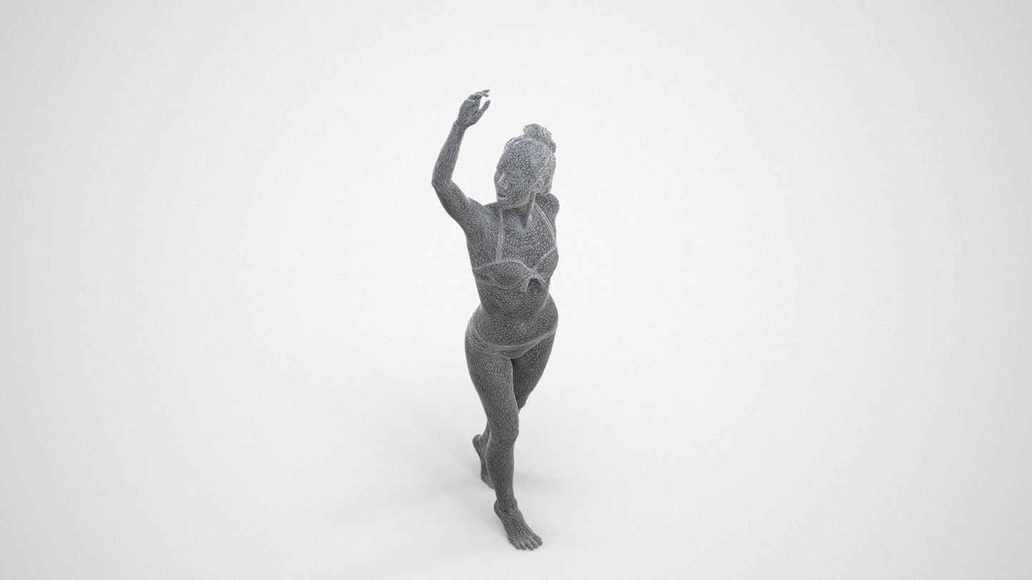 3D people model woman sport pool, scanned human for 3ds Max rendering, wireframe three-quarter view