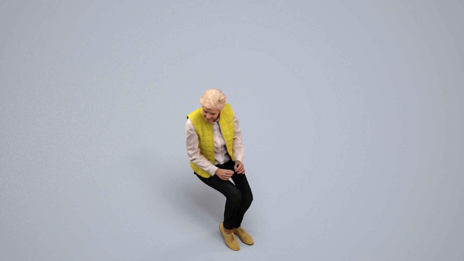 scanned 3D senior woman casual sitting, photogrammetry people for Enscape and V-Ray, back view render