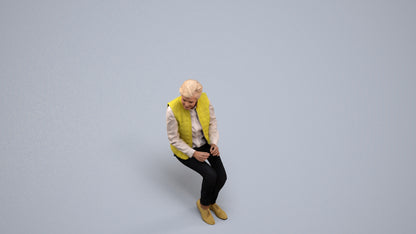 scanned 3D senior woman casual sitting, photogrammetry people for Enscape and V-Ray, back view render