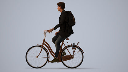 realistic 3D man casual cycling, scanned archviz people for Blender and 3ds Max, three-quarter view render