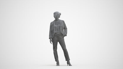 realistic 3D woman business standing, scanned archviz people for Blender and 3ds Max, three-quarter front view render
