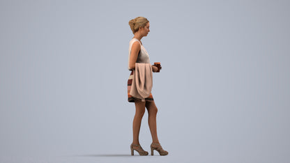 realistic 3D woman business walking, scanned archviz people for Blender and 3ds Max, side view render