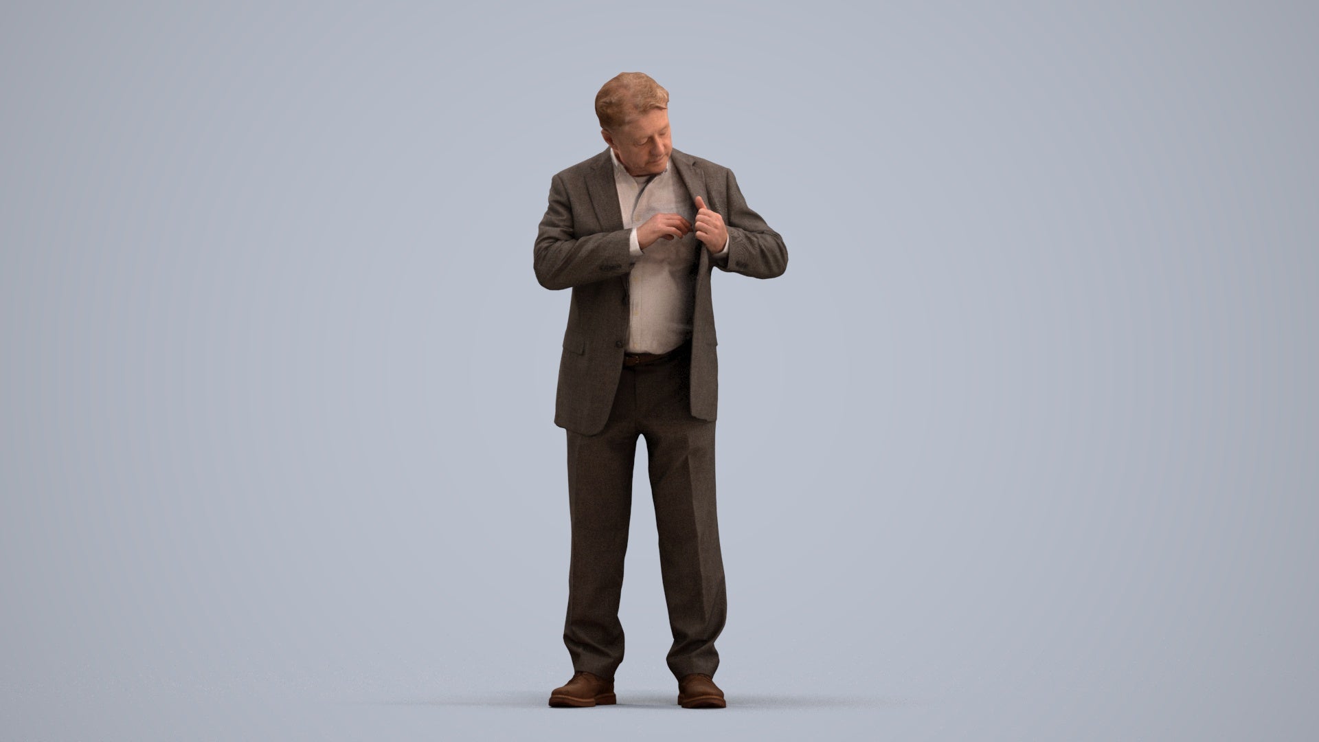 realistic 3D senior man business standing, scanned archviz people for Blender and 3ds Max, standing pose render