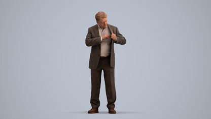 realistic 3D senior man business standing, scanned archviz people for Blender and 3ds Max, standing pose render