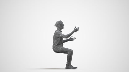 realistic 3D man casual sitting, scanned archviz people for Blender and 3ds Max, wireframe side view