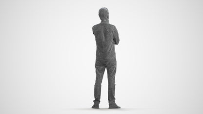 3D scanned man standing casual, photorealistic archviz people for Enscape and SketchUp, wireframe front view