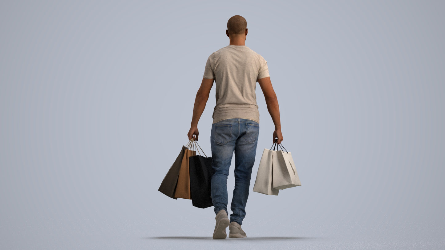 photogrammetry 3D man casual shopping, realistic human model archviz FBX, front view render