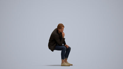 scanned 3D man casual sitting, photogrammetry people for Enscape and V-Ray, standing pose render