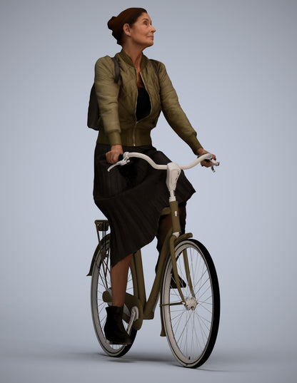 realistic 3D human woman casual cycling, archviz people FBX OBJ for Blender