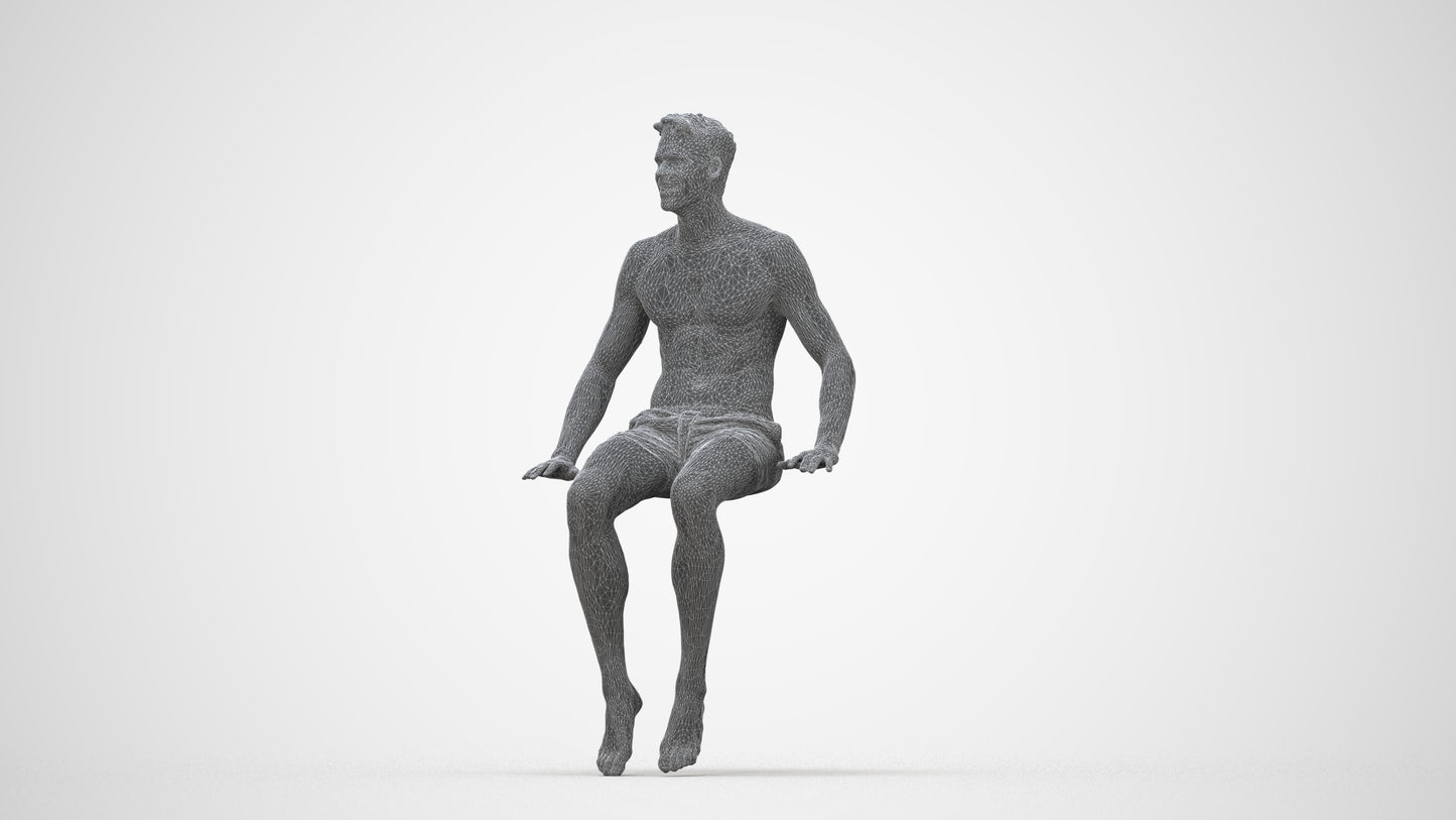 realistic 3D man pool, scanned archviz people for Blender and 3ds Max, wireframe back view