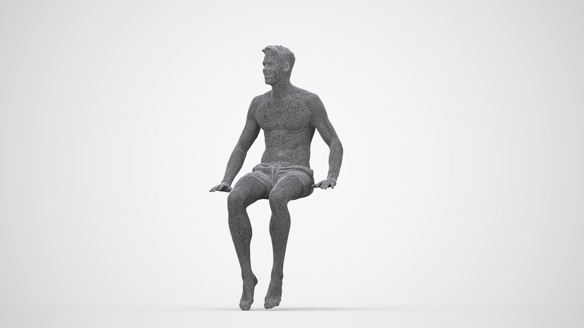realistic 3D man pool, scanned archviz people for Blender and 3ds Max, wireframe back view