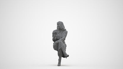 photogrammetry 3D woman casual sitting, realistic human model archviz FBX, three-quarter front view render