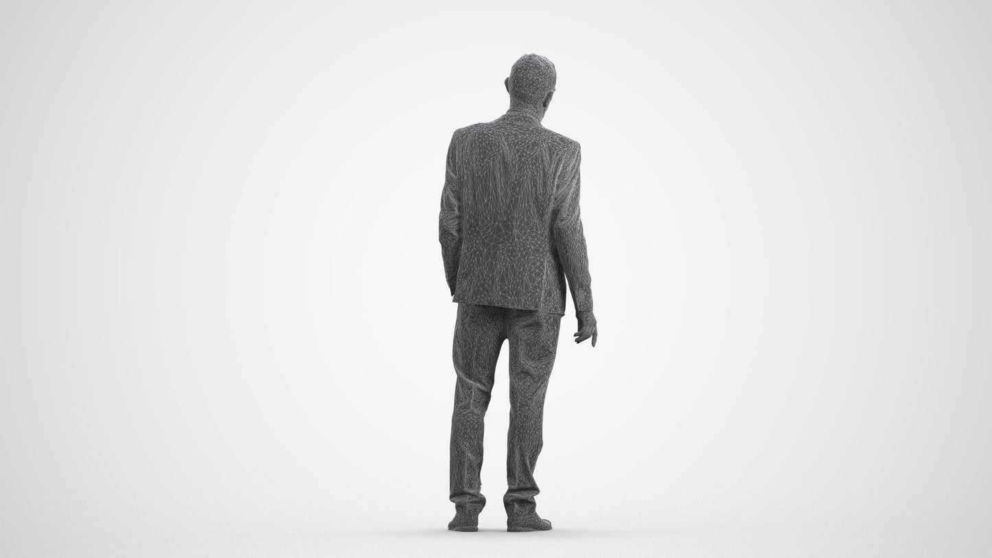 3D people model senior man business, scanned human for 3ds Max rendering, wireframe front view
