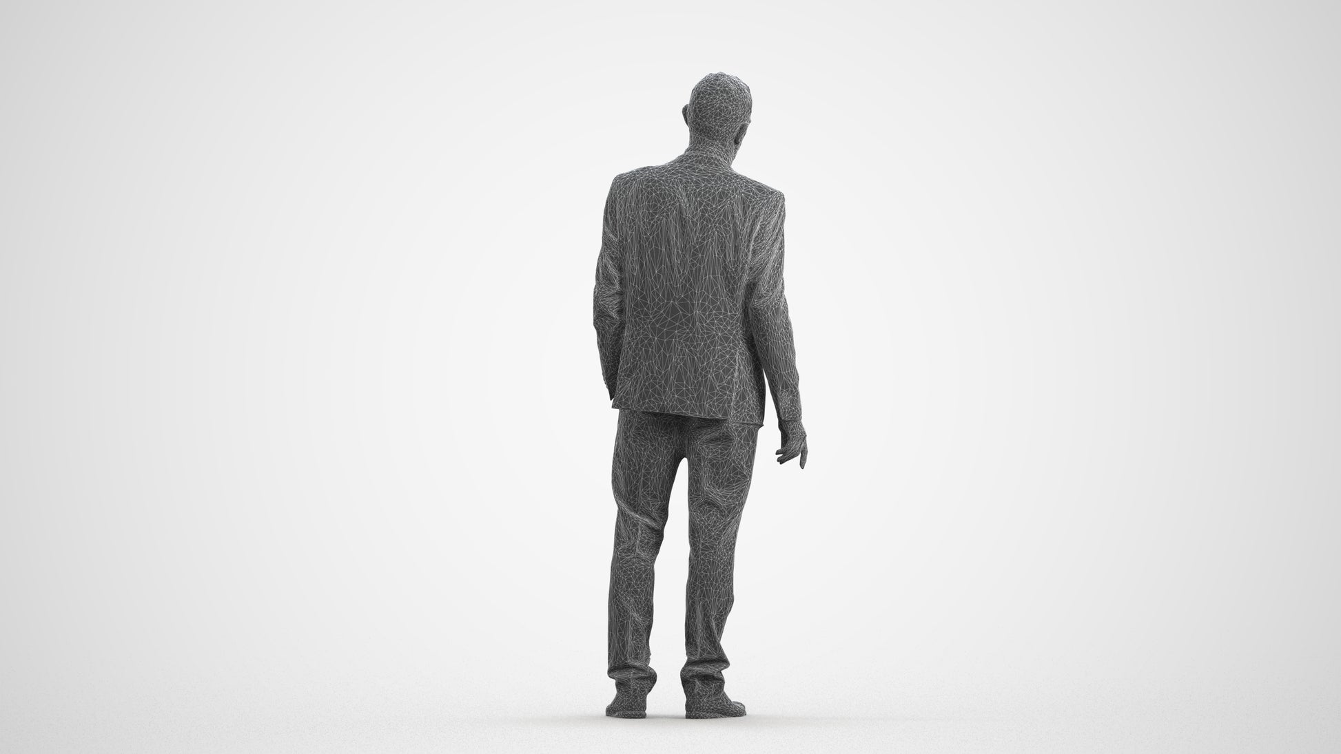 3D people model senior man business, scanned human for 3ds Max rendering, wireframe front view